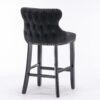 Contemporary Velvet Upholstered Wing-Back Barstools With Button Tufted Decoration And Wooden Legs, And Chrome Nailhead Trim, Leisure Style Bar Chairs, Bar Stools (Set of 4) - Black - Image 7