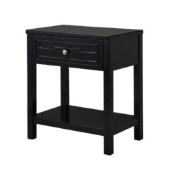 Dylan - Wooden End Side Table Nightstand With Glass Top And Drawer - Black