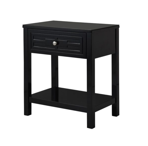 Dylan - Wooden End Side Table Nightstand With Glass Top And Drawer - Black