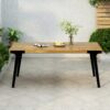Acacia Wood Patio Dining Table, 69"L Rectangle Outdoor Table - Teak / Black - Image 5