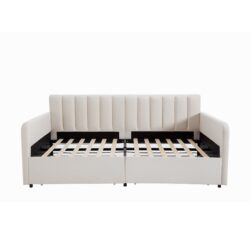 Flora - Twin Upholstered Daybed With 2 Drawers Ribbed Tufted Backrest in Lavish Modern Design - Ivory