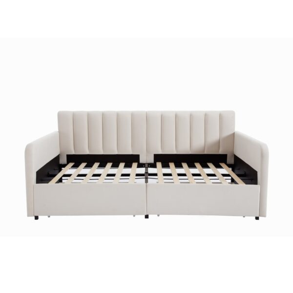 Flora - Twin Upholstered Daybed With 2 Drawers Ribbed Tufted Backrest in Lavish Modern Design - Ivory