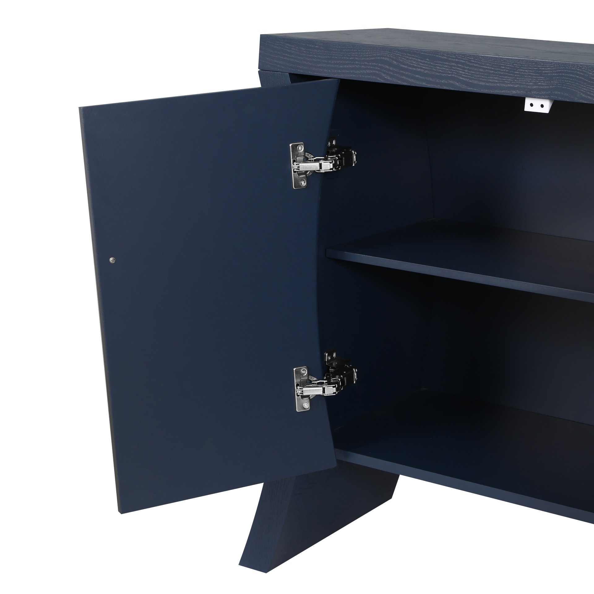 Refined Industrial 4 Door Credenza With Wooden Arc Legs & Bronze Clasps, Advanced Storage Design - Navy Blue - Image 8
