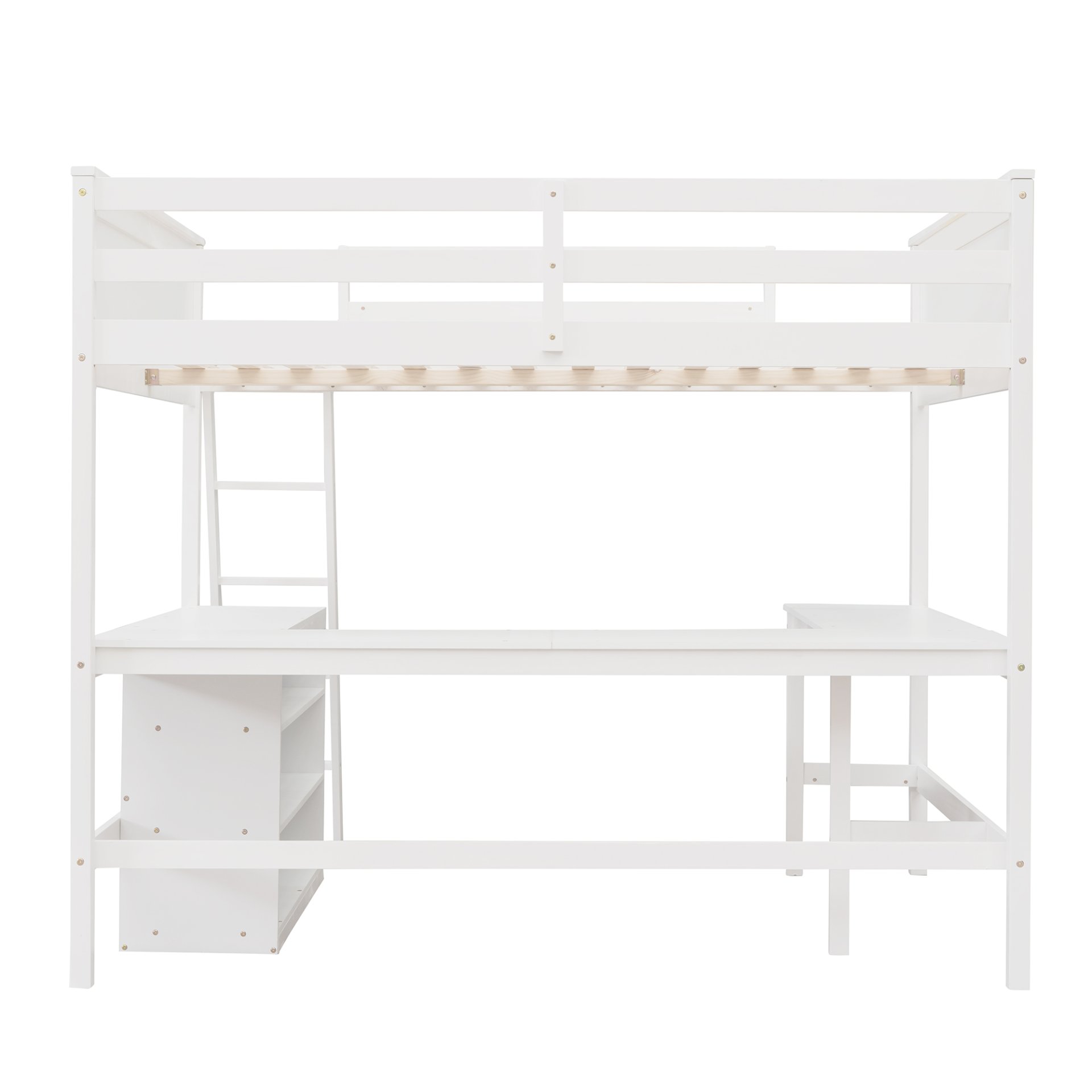 Full Size Loft Bed With Shelves With Desk - White - Image 11