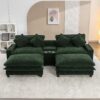 Chenille Upholstered Sectional Sofa With 2 Removable Ottomans, USB Ports, Cup Holders, And Storage - Green - Image 9