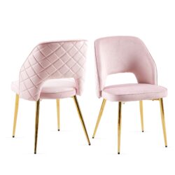 Velvet Dining Chairs With Metal Legs And Hollow Back Upholstered Dining Chairs (Set of 4) - Pink