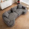 Modern Style Curved Sofa, Soft Cushioned Corduroy Sofa With 3 Pillows, Living Room Super Smooth Curved Fabric Sofa - Gray - Image 7