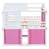 Full Size Bunk House Bed With Tent - Pink / White - Image 3