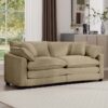 Modern Fabric Living Room Sofa With 4 Pillows Corduroy Upholstered Large Deep Seating Loveseat - Tan - Image 2