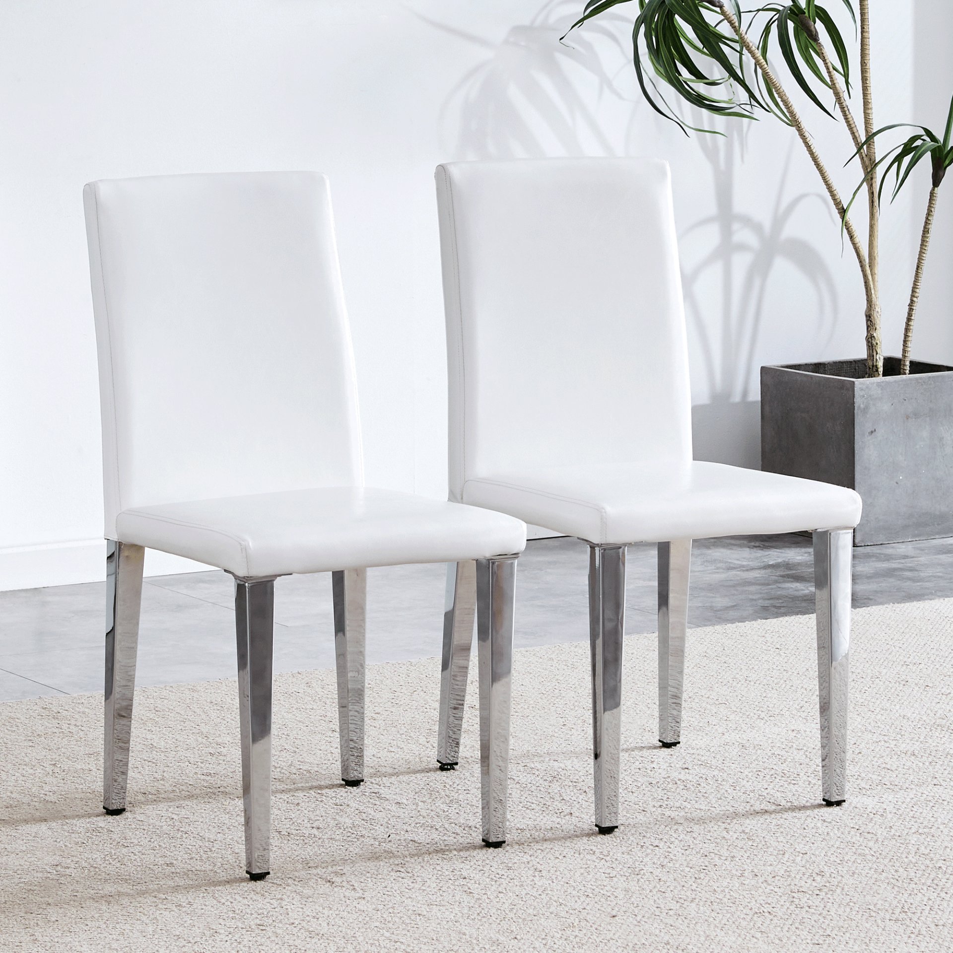 (Set of 4) Backrest Chairs With Silver Metal Legs The Perfect Combination, Suitable For Minimalist And Modern Home Styles - White / Silver - Image 6