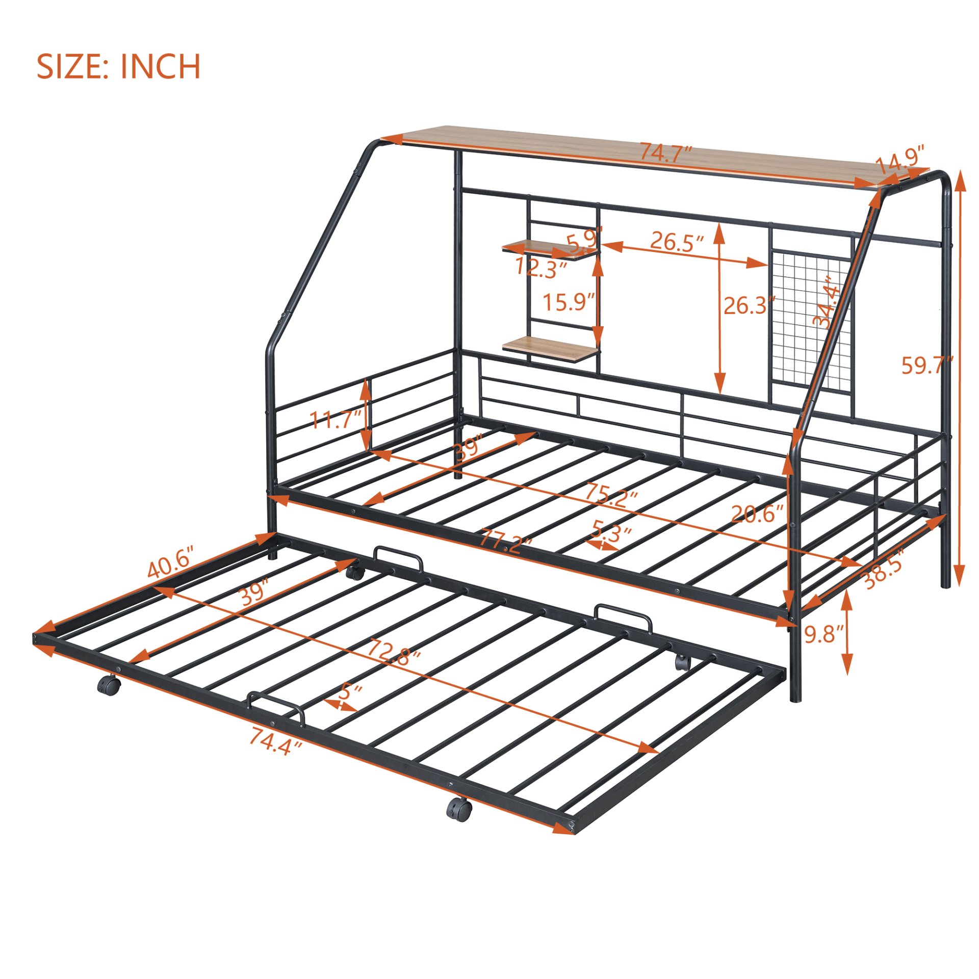 Twin Size Playhouse Design Bed With Trundle - Black - Image 6