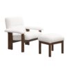Modern Accent Chair With Ottoman, Mid Century Lounge Chair With Footrest, Comfy Fabric Armchair Upholstered Set With Solid Wood Frame For Living Room - White - Image 7