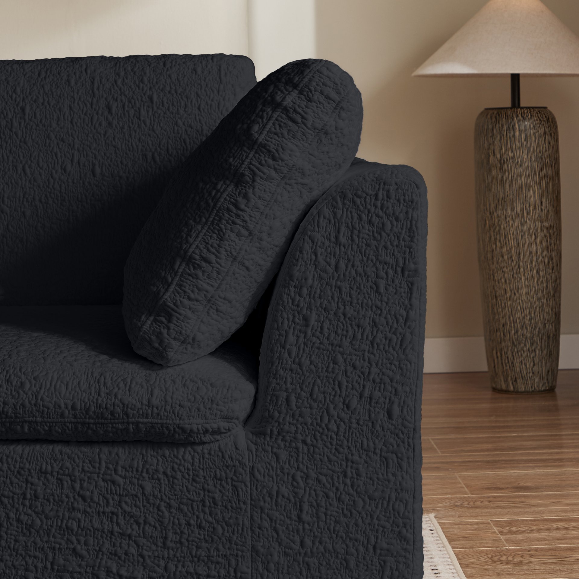 Cloud L Shape Modular Sectional Sofa With Ottoman, 3 Seater Convertible Couch - Black - Image 7