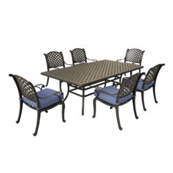 Rectangular 6 Person 86" Long Aluminum Dining Set With Navy Blue Cushions - Antique Navy Blue