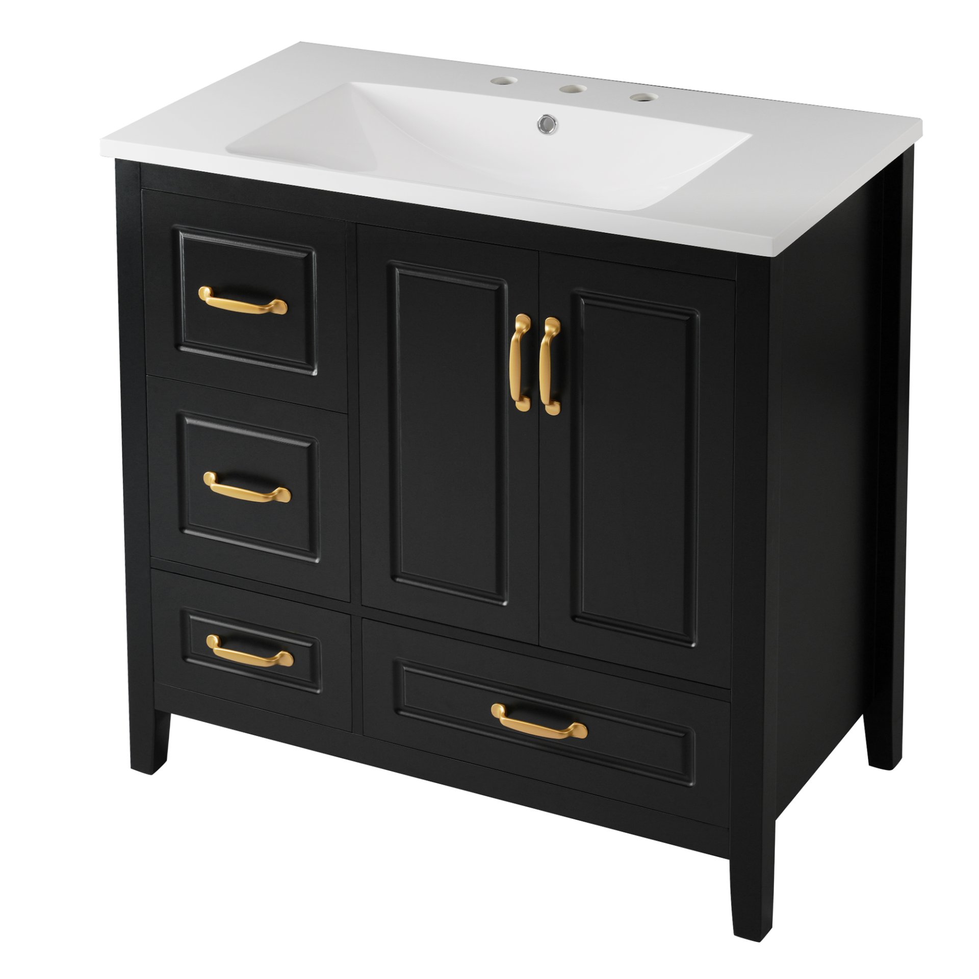 Bathroom Vanity With Sink, Soft Closing Doors & Drawers, Metal Handles - Black - Image 18