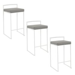Fuji - Contemporary Stackable Counter Stool (Set of 3) - White / Gray