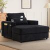 Modern Style Armchair Chaise Lounge Sofa Couch With Movable Storage Ottoman, USB Ports, Cup Holders & Side Pockets Chenille - Black - Image 10