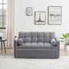 Modern Convertible Sleeper Sofa Couch With Pull Out Bed With Pillows & Side Pockets For Small Space, Living Room - Gray - Image 5
