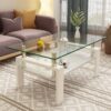 Modern Rectangular Coffee Table & Tempered Glass Top Layer, Table For Living Room - Transparent - Image 4