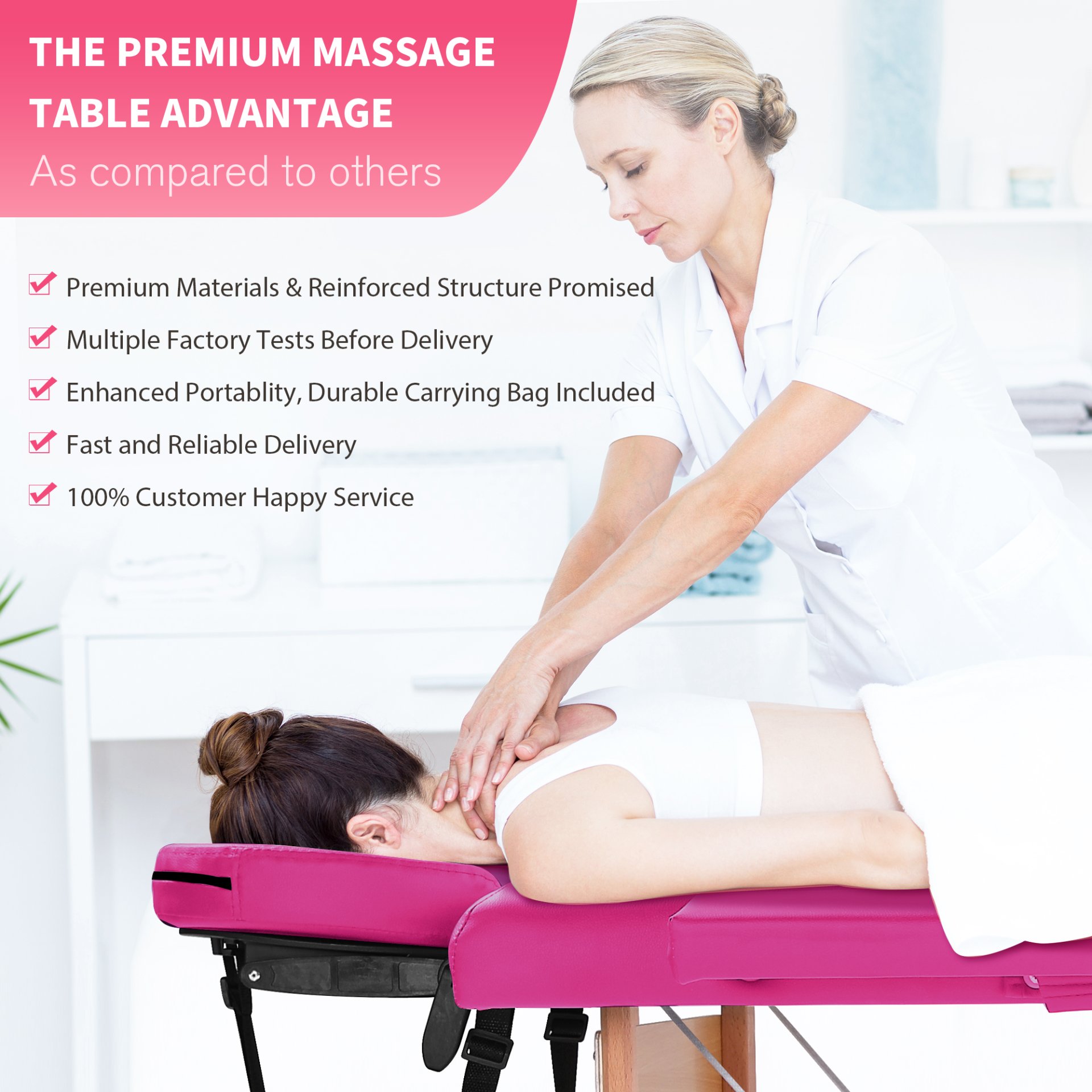 Massage Table Portable Massage Bed Lash Bed & Carrying Case Spa Table Height Adjustable, Salon Bed Face Cradle Bed - Rose - Image 3