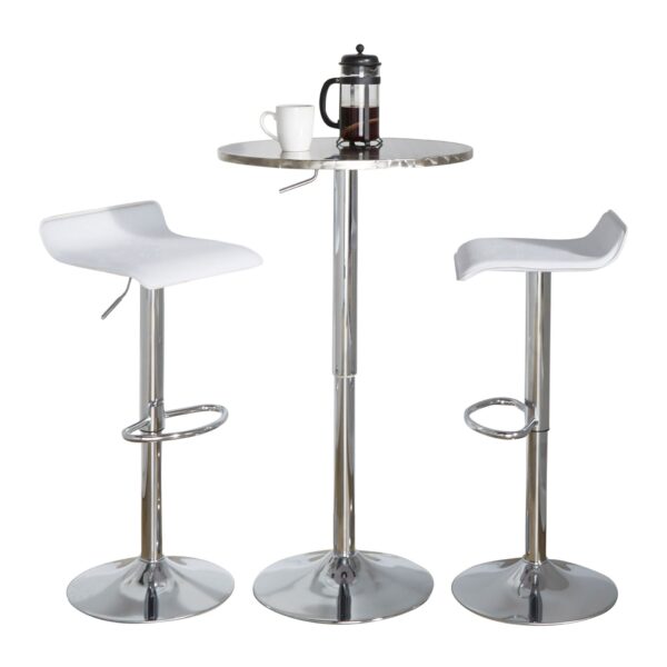 Ale - 3 Piece Bar Set Bistro Round Contemporary Adjustable Oval Footrest - Silver / Chrome / White