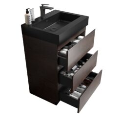 Alice - 24" Bathroom Vanity With Sink, Large Storage Freestanding Bathroom Vanity For Modern Bathroom, One-Piece Sink Basin Without Drain And Faucet - Walnut / Black