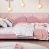 Full Size Upholstered Daybed, Sherpa Fabric Sofabed With Cloud-Shaped Backrest, No Box - Spring Needed - Pink - Image 11
