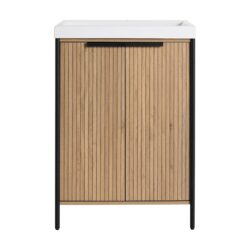 Contemporary Freestanding Bathroom Vanity With Resin Sink & Soft Close Doors - Light Coffee