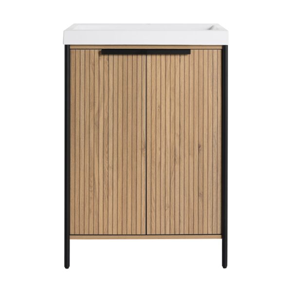 Contemporary Freestanding Bathroom Vanity With Resin Sink & Soft Close Doors - Light Coffee