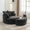 360° Swivel Accent Barrel Chair With Storage Ottoman & 4 Pillows, Modern Chenille Leisure Chair Round Accent For Living Room - Gray - Image 12