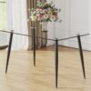 Modern Rectangular Glass Dining Table With Tempered Glass Top And Metal Legs For 4 - 6 People - Black / Transparent - Image 2