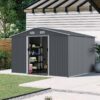 Large Metal Outdoor Storage Shed 8 0 Ft With Sliding Doors And Air Vent Steel Construction - Gray - Image 2