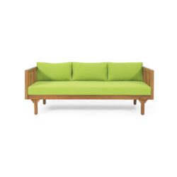 Claremont - 3 Seater Daybed Teak Acacia Wood Water Resistant Cushions - Green