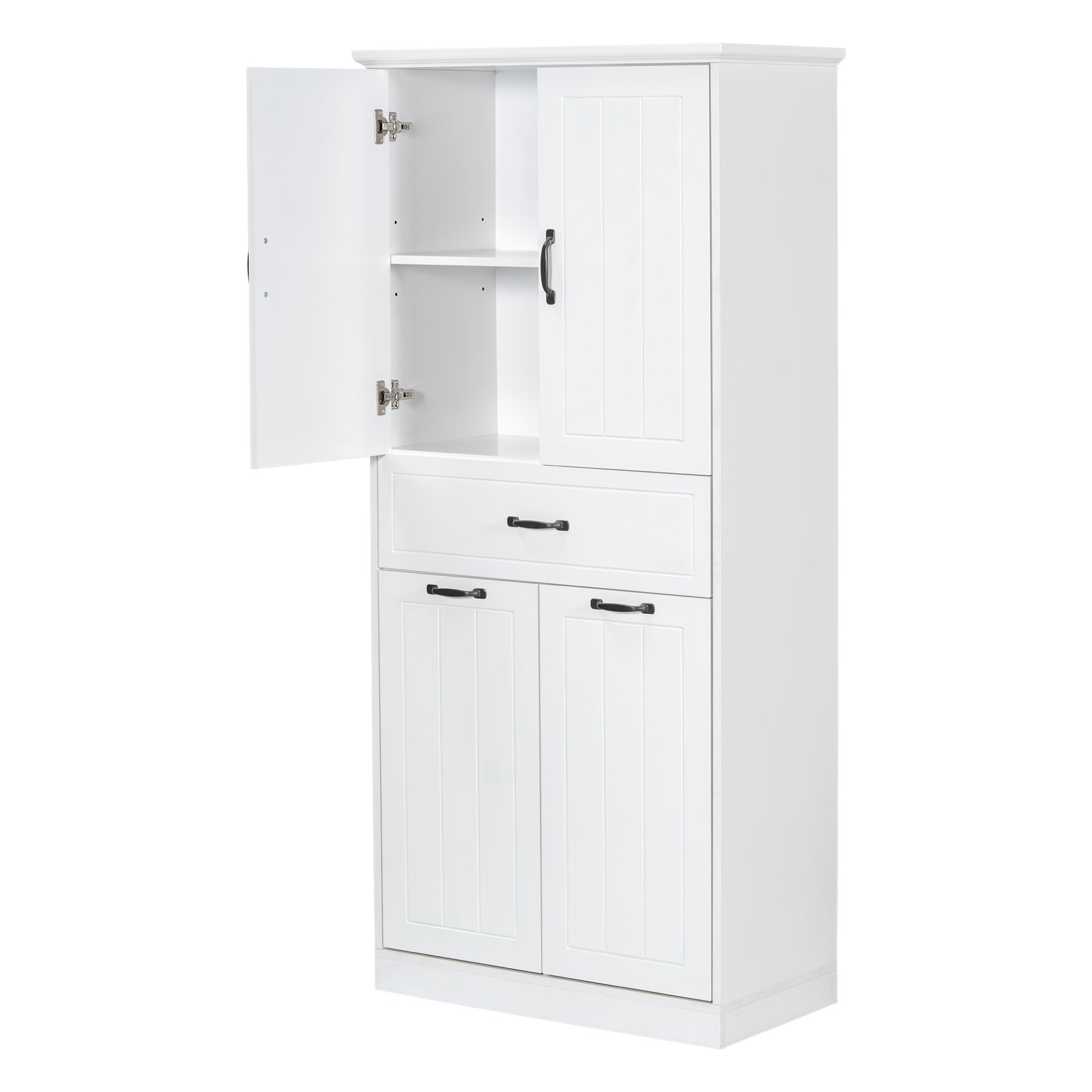 Modern Bathroom Storage Cabinet With 2 Laundry Baskets, 1 Drawer, Adjustable Shelf - White - Image 14