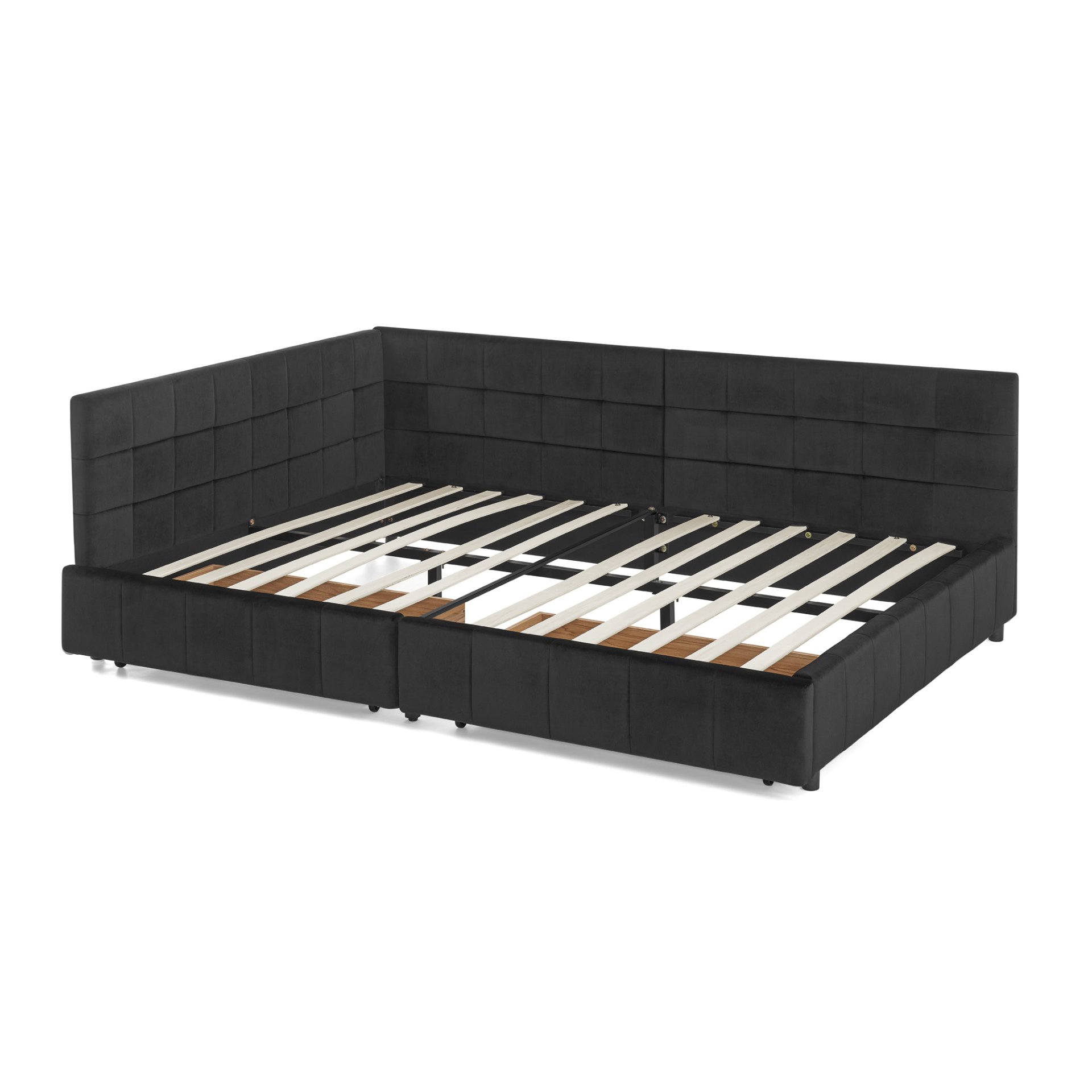 Mid Century Velvet Upholstered Tufted Full Size Storage Bed Frame With Backrest And Armrests - Black - Image 15