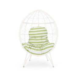 Cosmos - Round Hammered Iron Teardrop Chair - White / Green