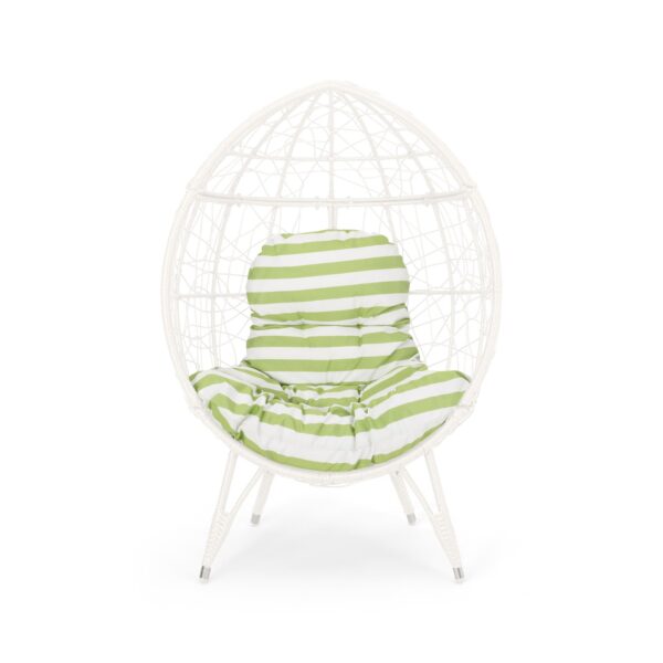 Cosmos - Round Hammered Iron Teardrop Chair - White / Green