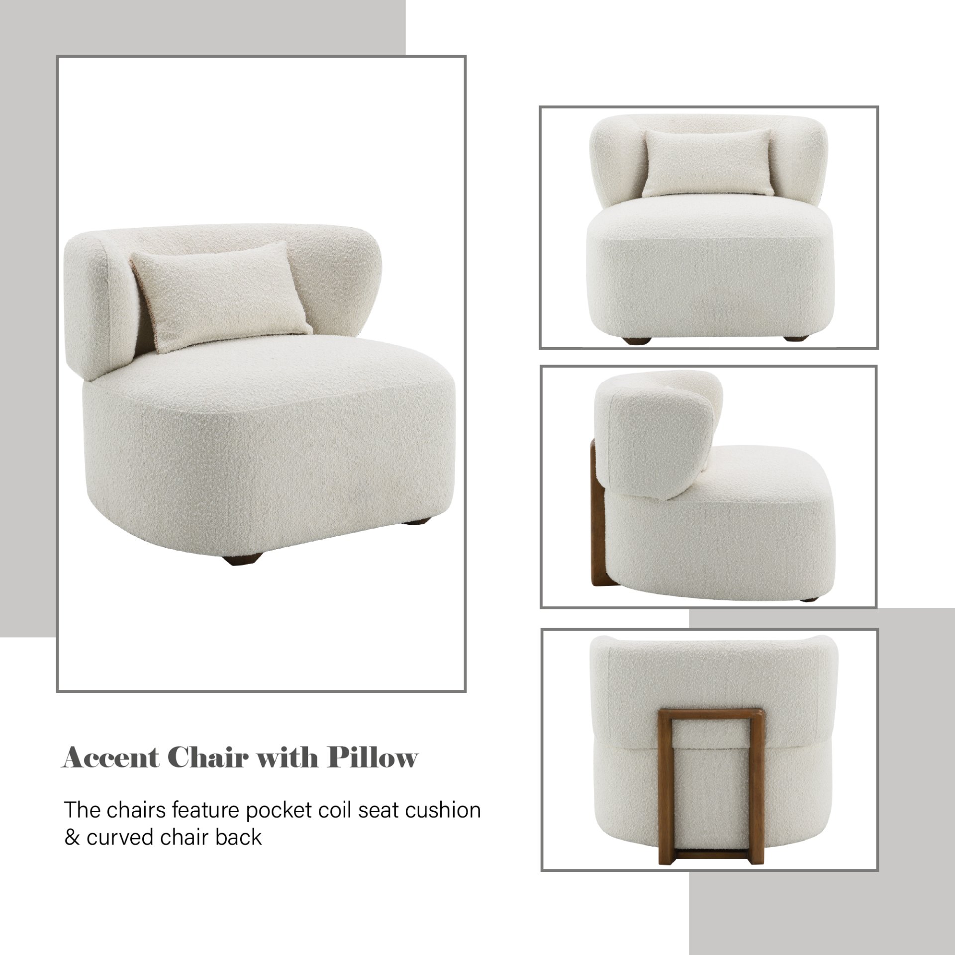 Darius - Boucle Accent Chair With Toss Pillow - Beige - Image 3