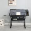Adjustable Tempered Glass Drafting Printing Table With Chair - Black - Image 5