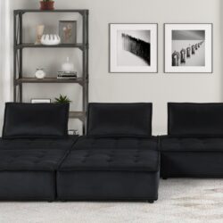 Anna - Velvet 5 Piece Sectional Sofa Ottoman - Black
