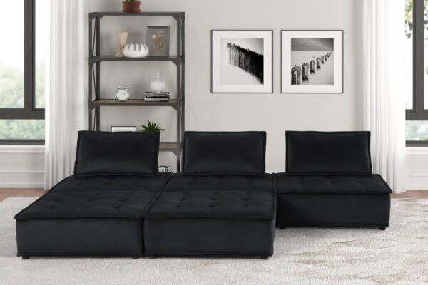 Anna - Velvet 5 Piece Sectional Sofa Ottoman - Black