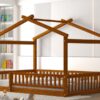 Full Size Bed House Bed Frame With Fence - Walnut - Image 10