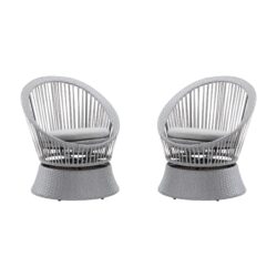 Modern Swivel Wicker Lounge Chair Set With Rattan And Iron Frame, Stylish Round Design For Indoor Or Outdoor Relaxation - Silver Gray