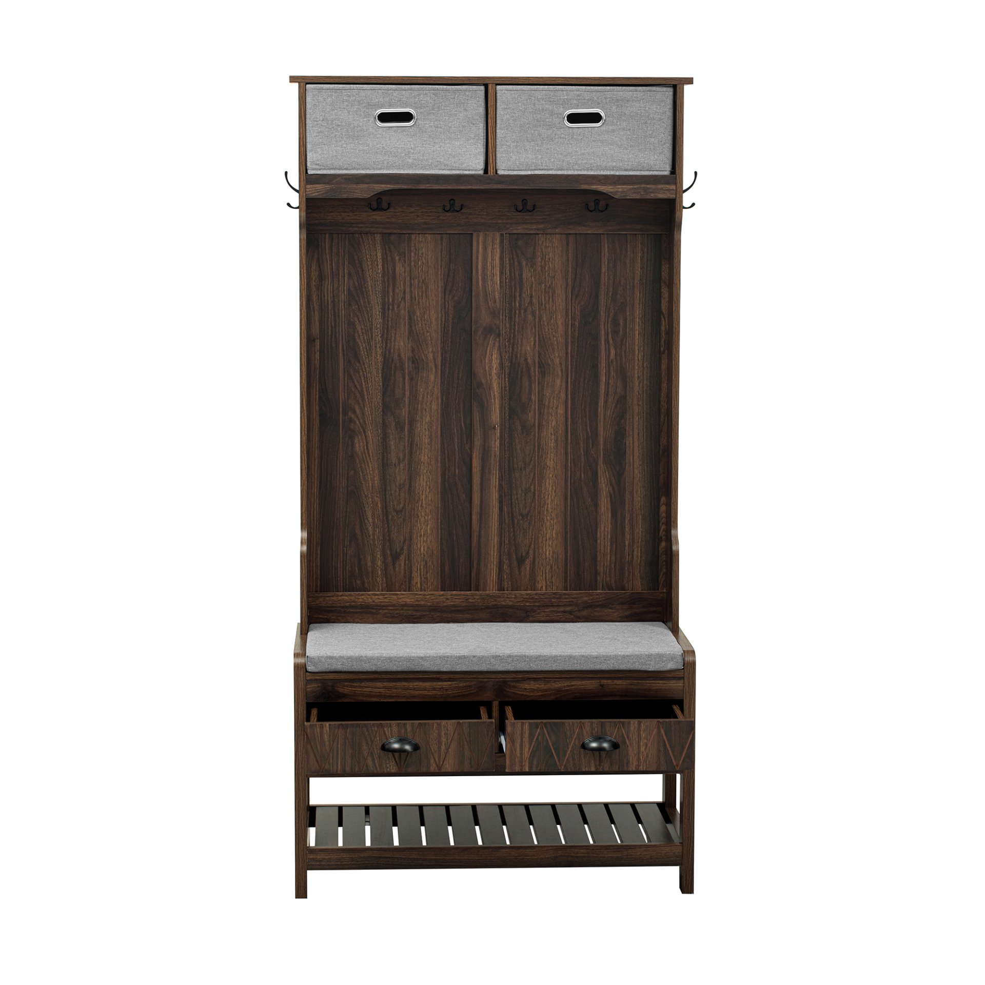 Hall Tree With 6 Hooks And Hinged Lid, Coat Hanger, Entryway Bench, Storage Bench, 3 In 1 Design, For Entrance, Hallway - Brown - Image 11