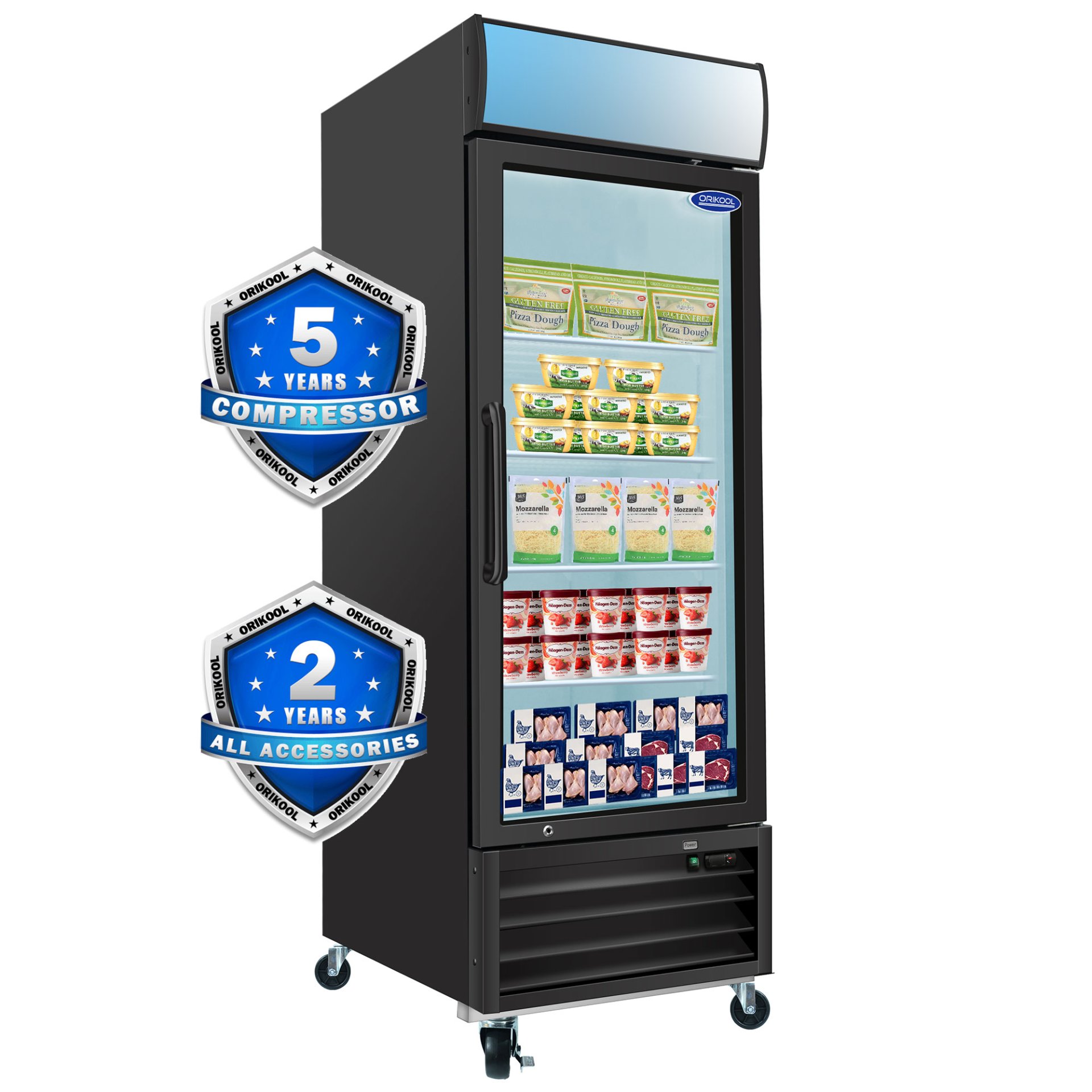 Glass Door Merchandiser Freezer 19.3 Cu.Ft Swing Door Commercial Reach-In Display Freezers With LED Top Panel Upright Freeze Storage - Black - Image 4