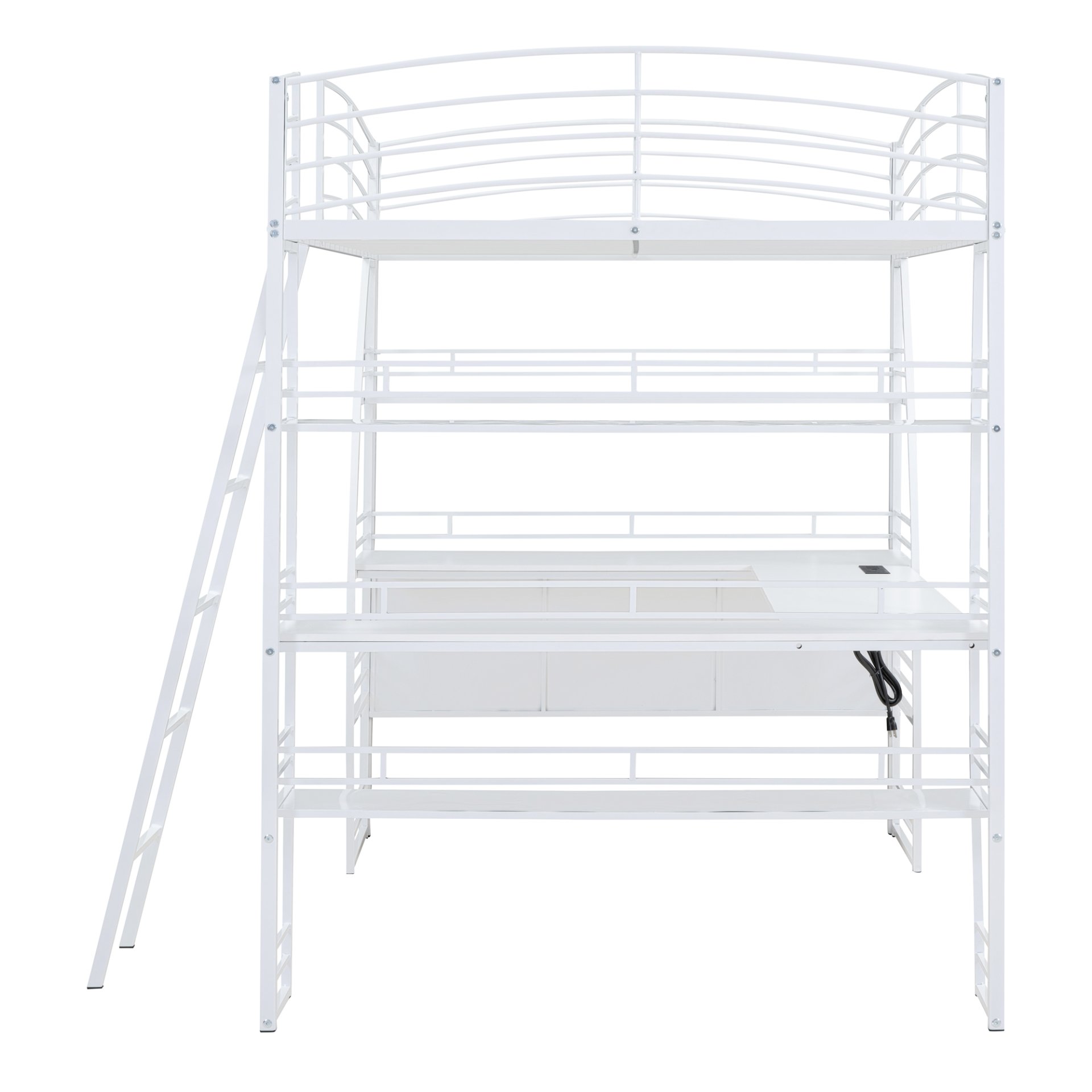 Full Size Loft Bed With 4 Layers Of Shelves And L-Shaped Desk, Stylish Frame With A Set Of Sockets, USB Ports And And Wireless Charging - White - Image 7