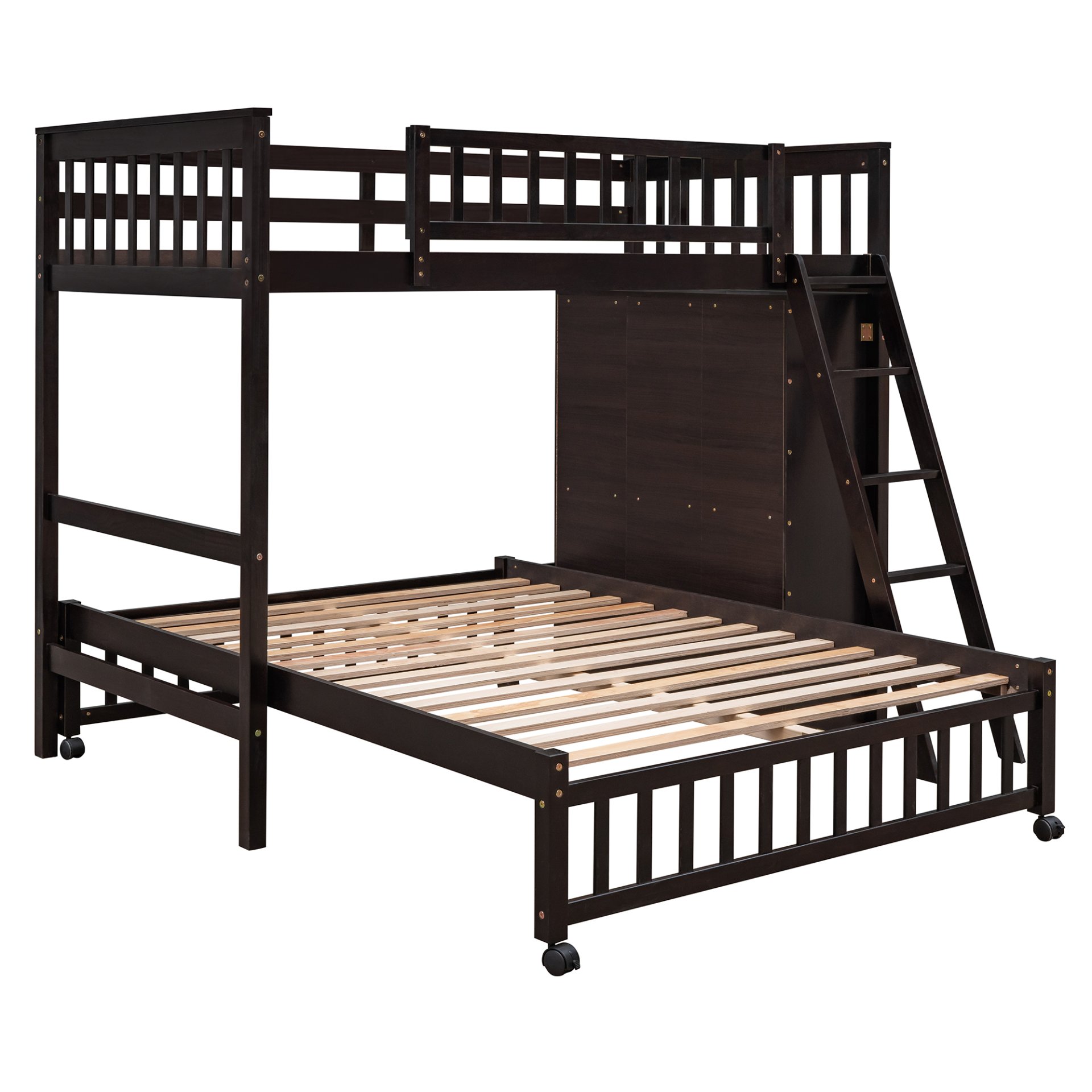 Twin Over Full Bunk Bed With 6 Drawers And Flexible Shelves, Bottom Bed With Wheels - Espresso - Image 10