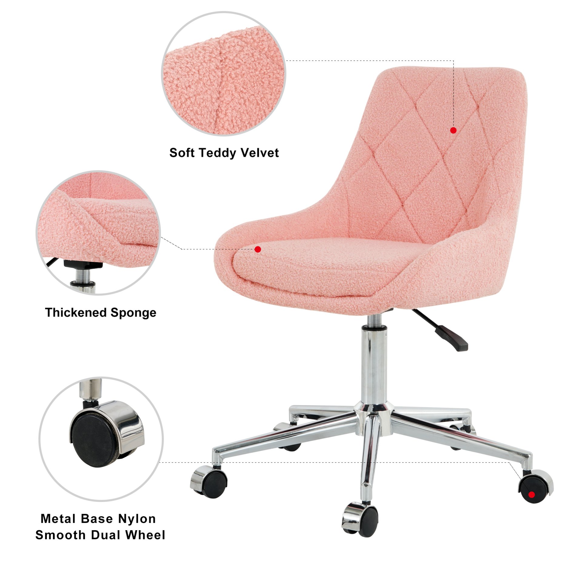 Modern Teddy Velvet Fabric Dining Chair With Golden Electroplated Legs, Soft And Comfortable, Adjustable And Space Saving - Pink - Image 5