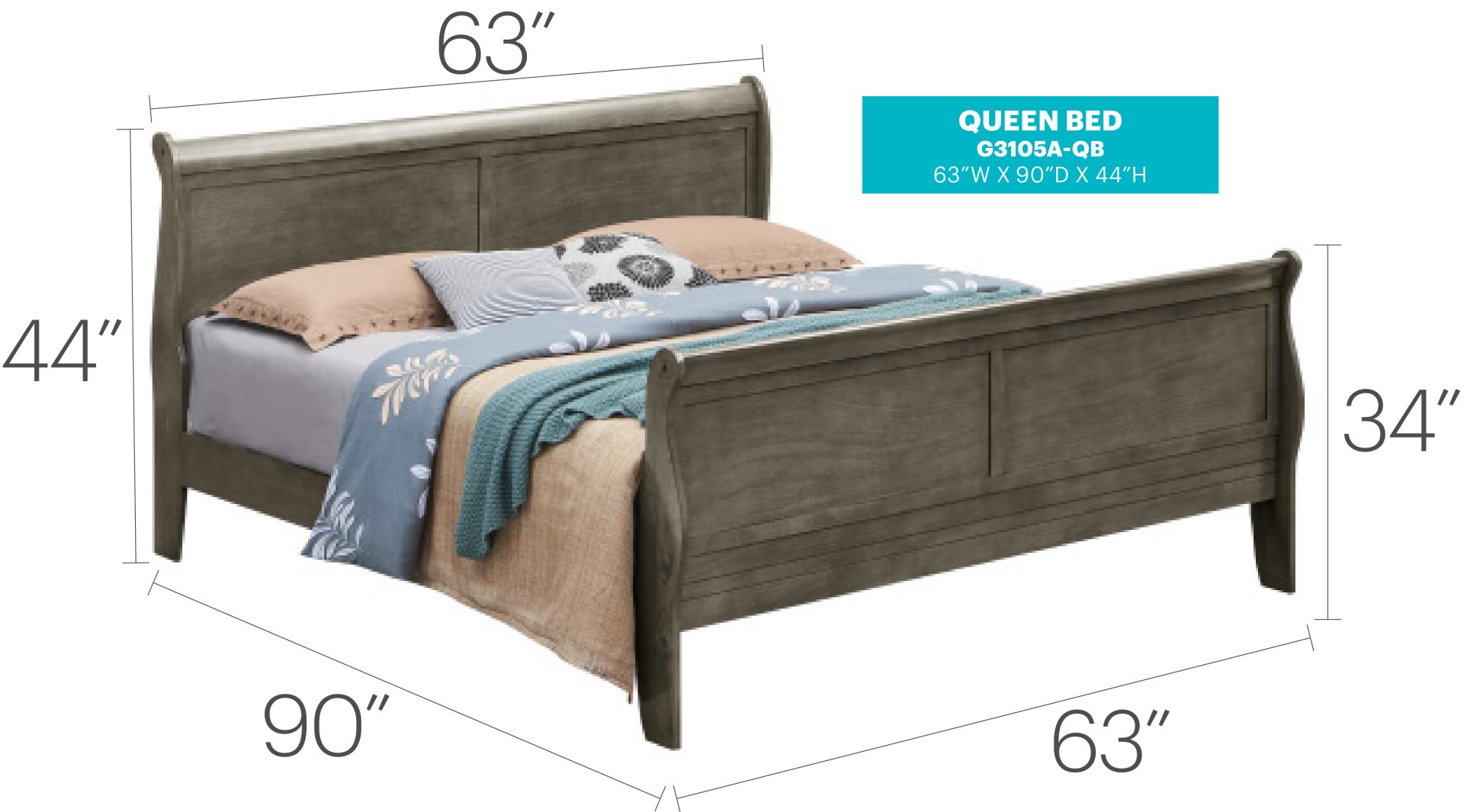 Queen Bed Panel Sleigh - Gray - Image 5