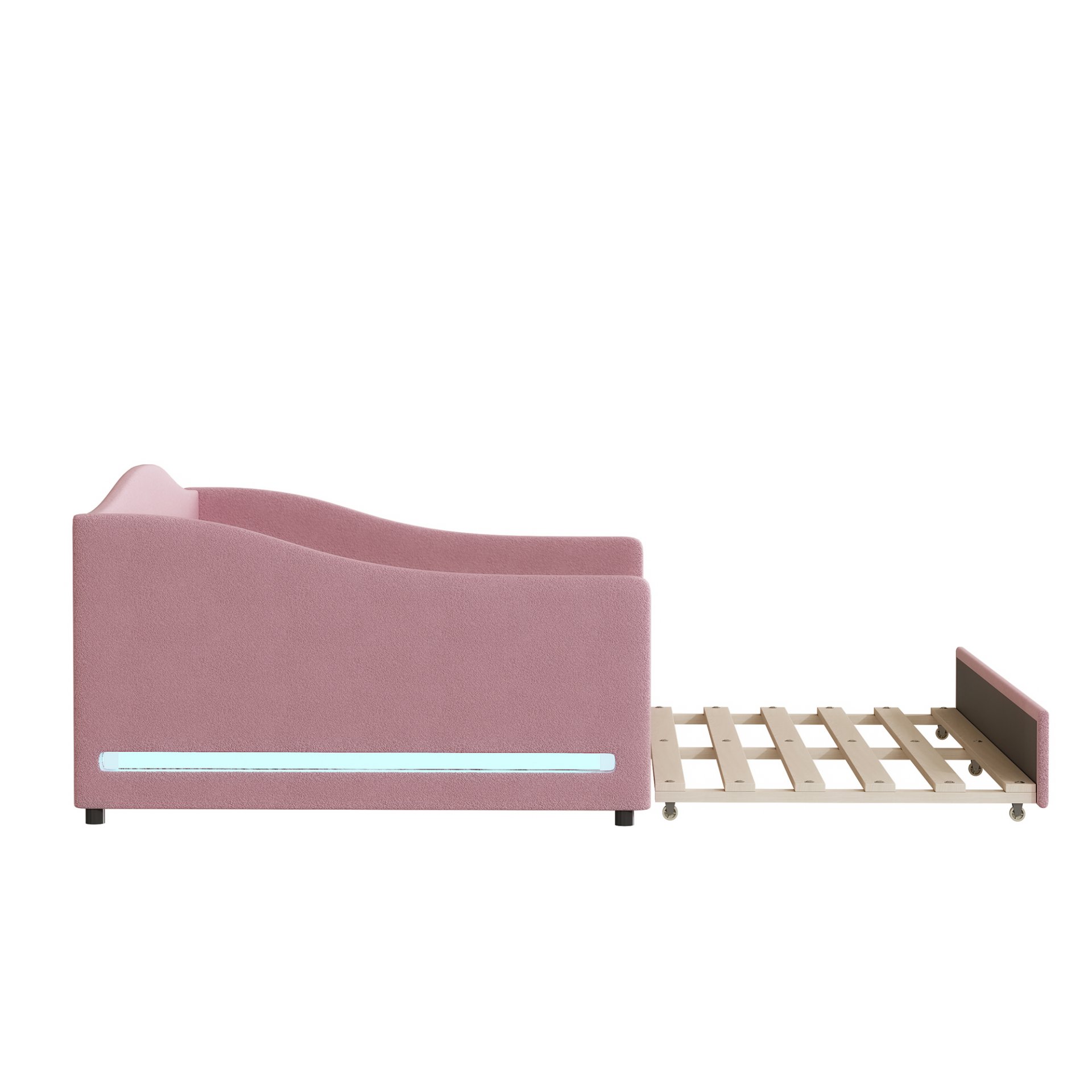 Full Size Upholstered Daybed With Light And Trundle - Pink - Image 9